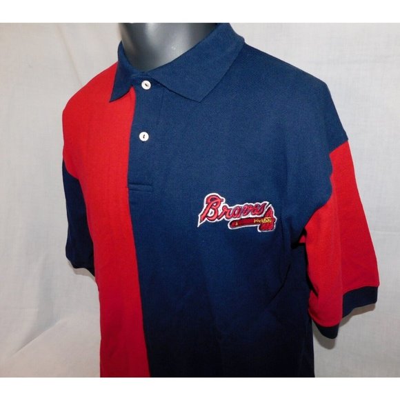 VTG Crable Sportswear Red Blue MLB Atlanta Braves Color Block Polo Shirt Men L - Picture 5 of 11